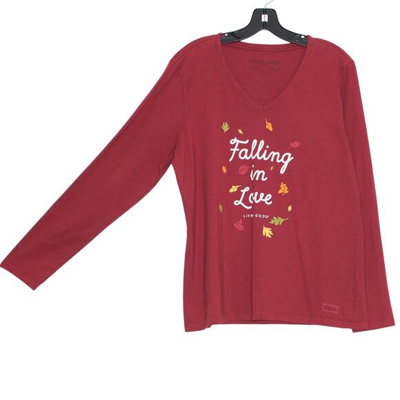 Life Is Good Top Falling In Love Cottage Fall Casual Cozy Crusher Tee Red Large - Picture 6 of 7